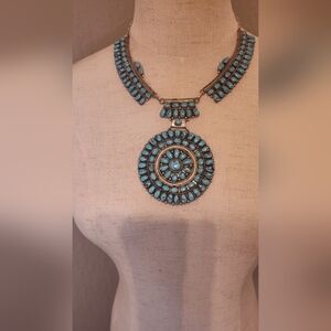 Sterling Silver & Turquoise Chic Navajo Pendant Necklace